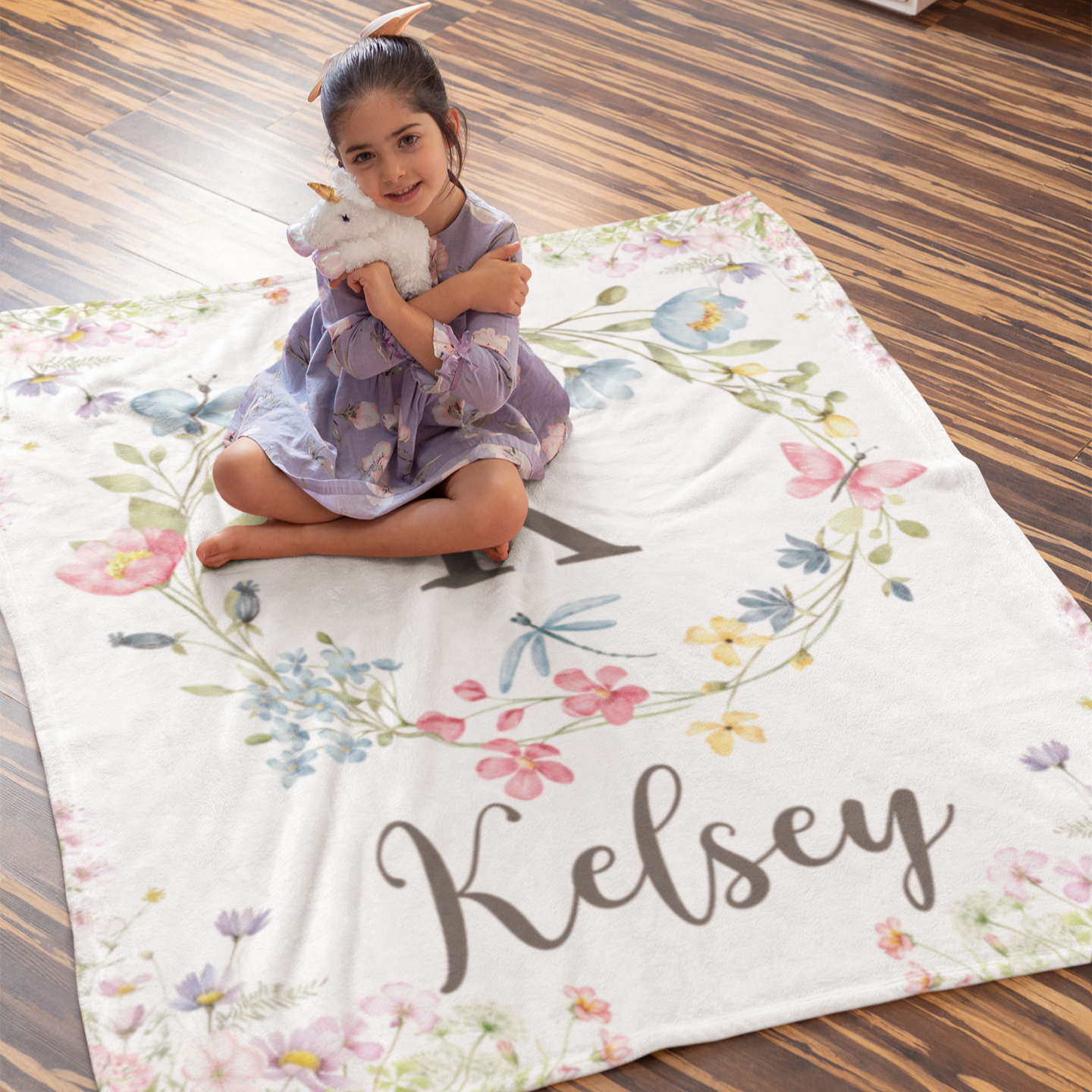 Personalized Floral Monogram Baby Name Blanket - Gift for Baby