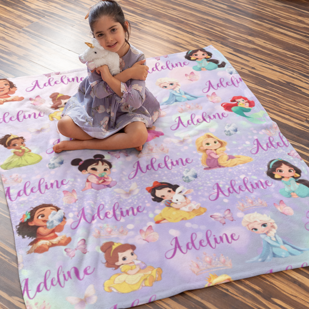 Personalized Custom Princess Butterfly Name Blanket - Gift for Kid