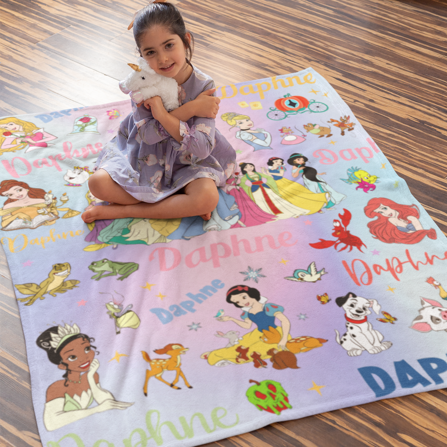 Personalized Cartoon Princess Name Blanket - Gift for Kids