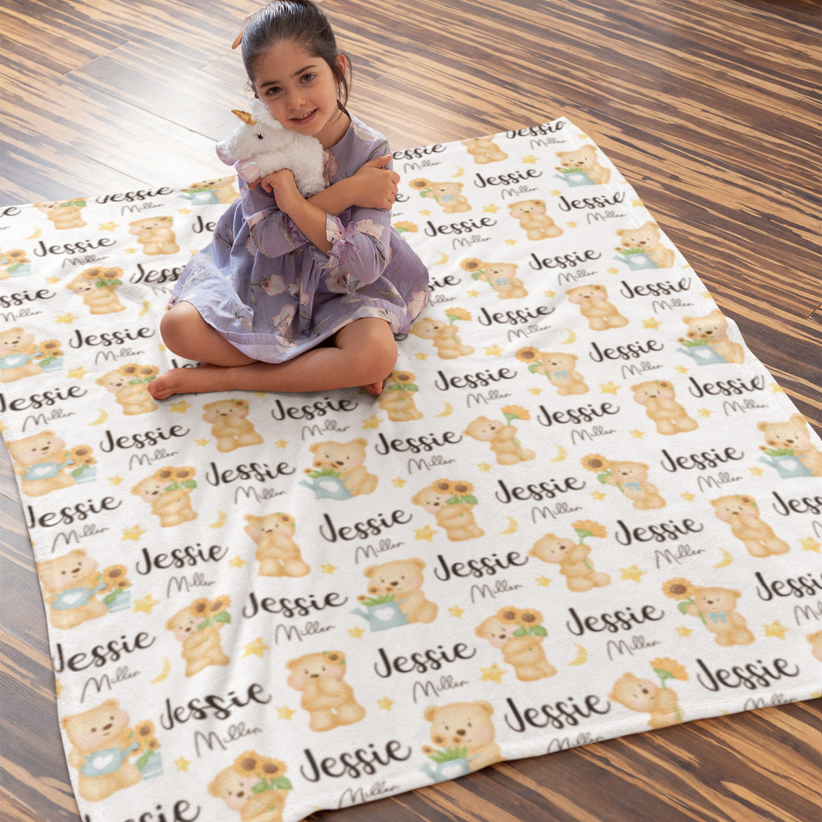 Personalized Cute Bear Name Blankets - Gift for Kids