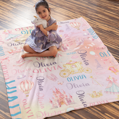 Personalised Custom Fairl Princess Girl Name Blankets - Gift for Kids