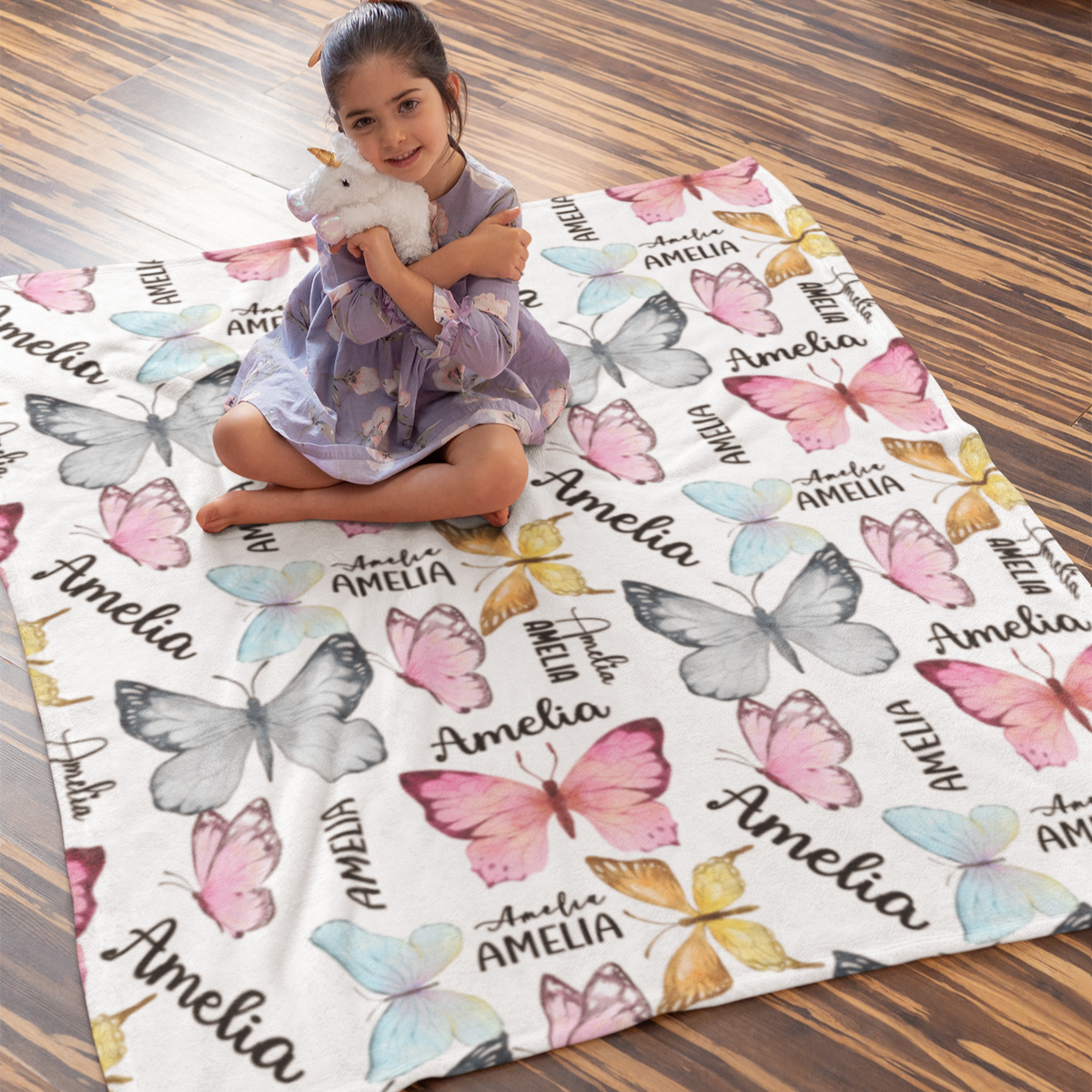 Personalized Colorful Butterfly Name Blanket - Gift for Kids