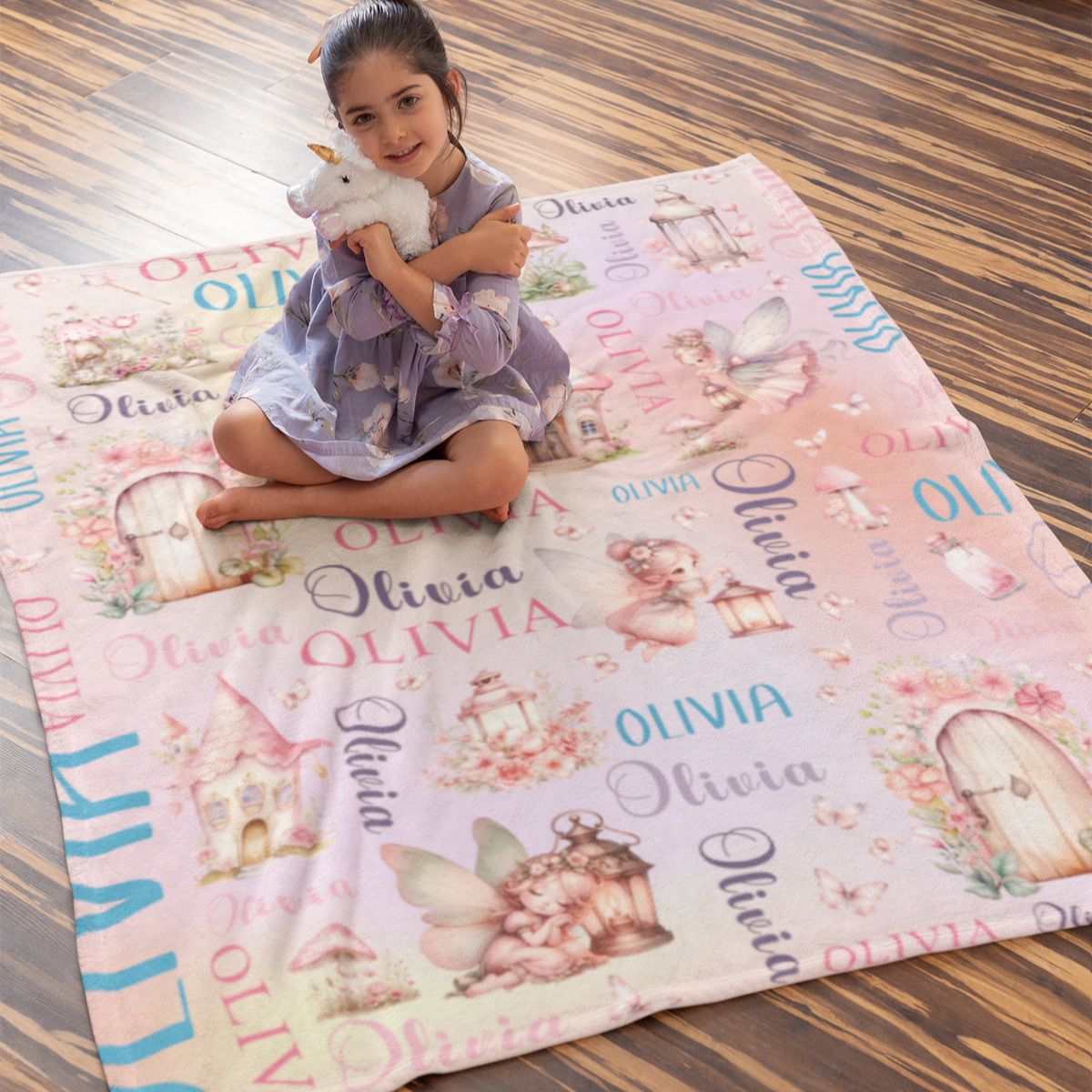 Personalised Fairy Butterfly Girl Name Blankets - Gift for Kids