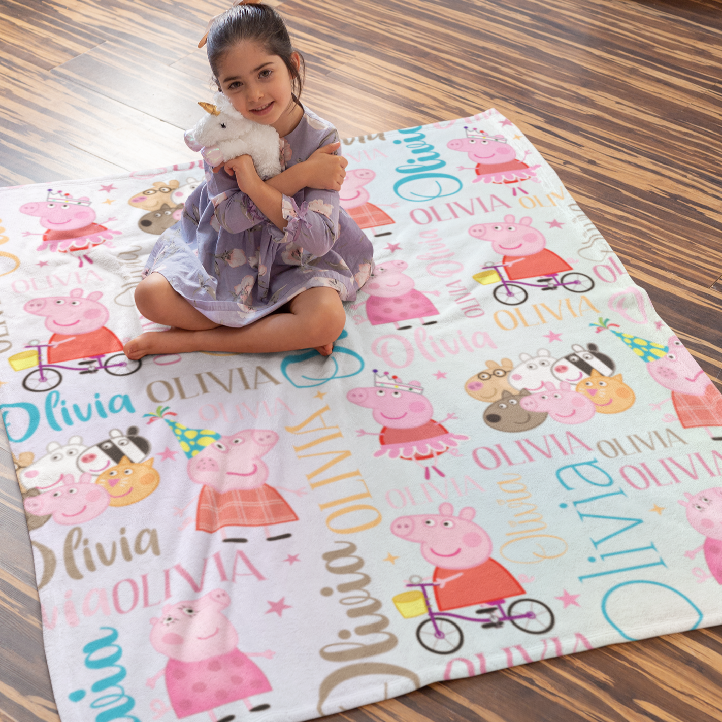 Personalized Pink Pig Children's Name Blanket - Gift for Kids