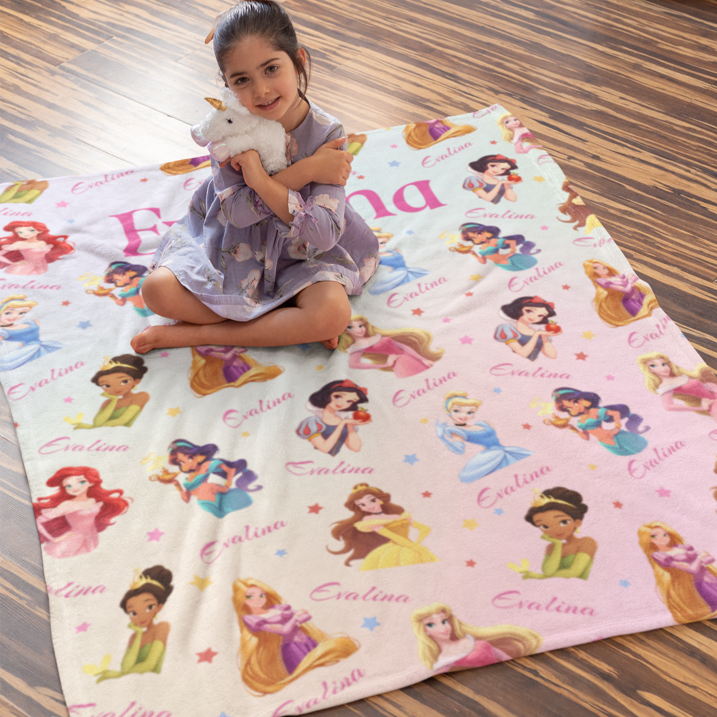 Personalized Cute Princess Girl's Name Blankets - Gift for Kids