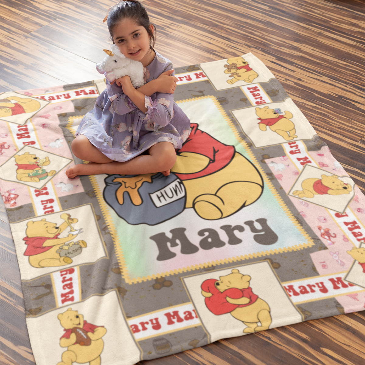 Personalized Cartoon Bears Baby Name Blanket - Gift for Kids