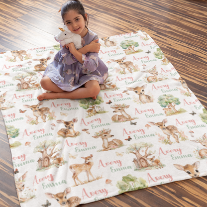 Personalized Sweet Deers Name Blankets - Gift for Kids