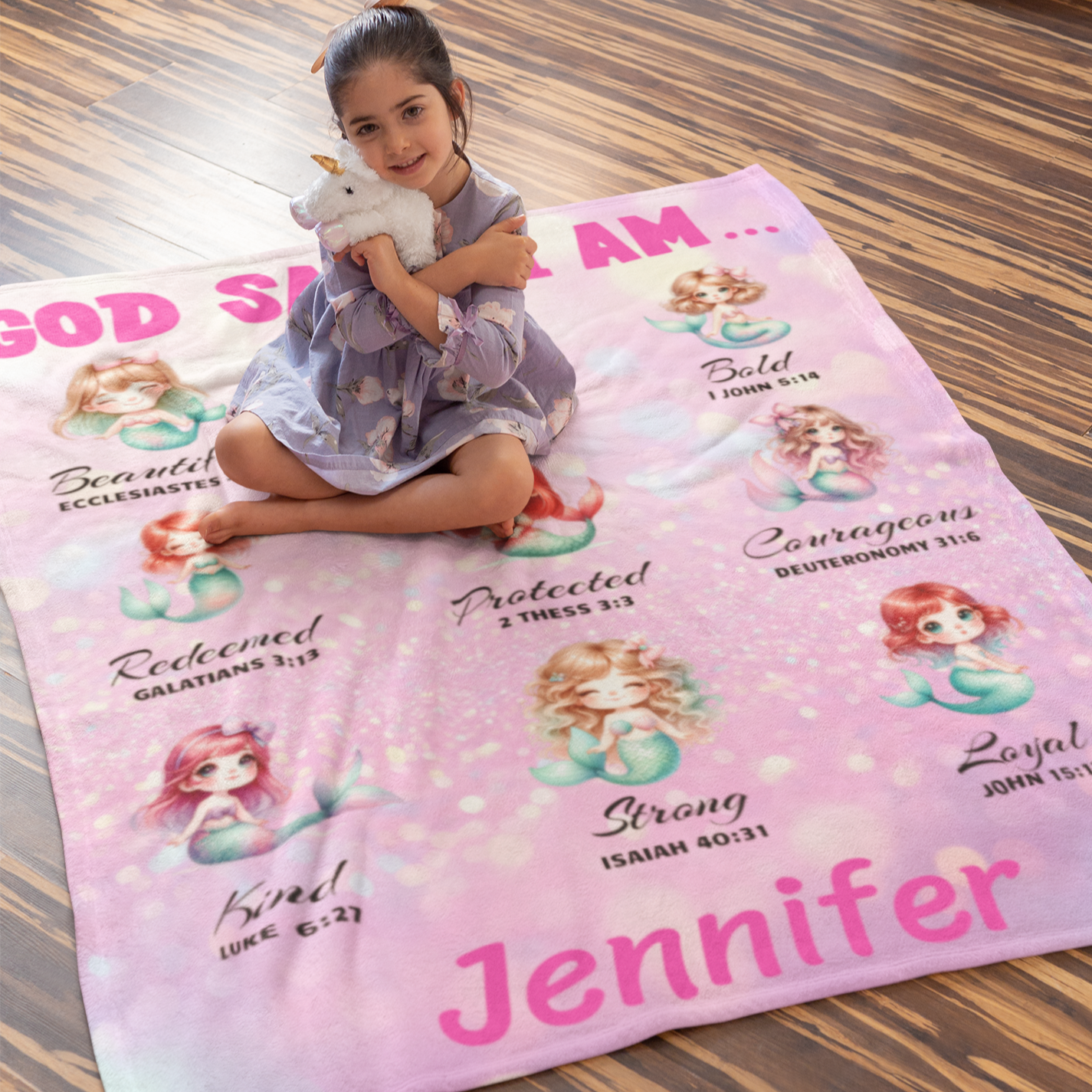 Personalized Custom Mermaid Name Blankets - Gift for Kids