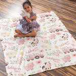 Personalized Farm Animals Flowers Name Blanket - Gift for Kids