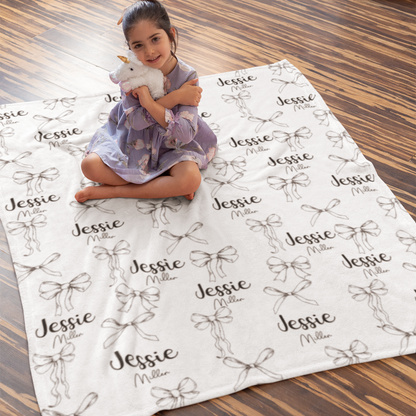 Personalized Line Bow Name Blanket - Gift for Kids