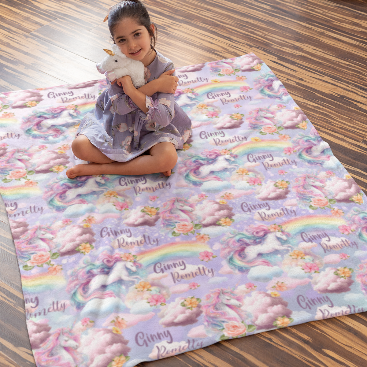 Personalized Custom Flower Unicorn Name Blankets - Gift for Kids