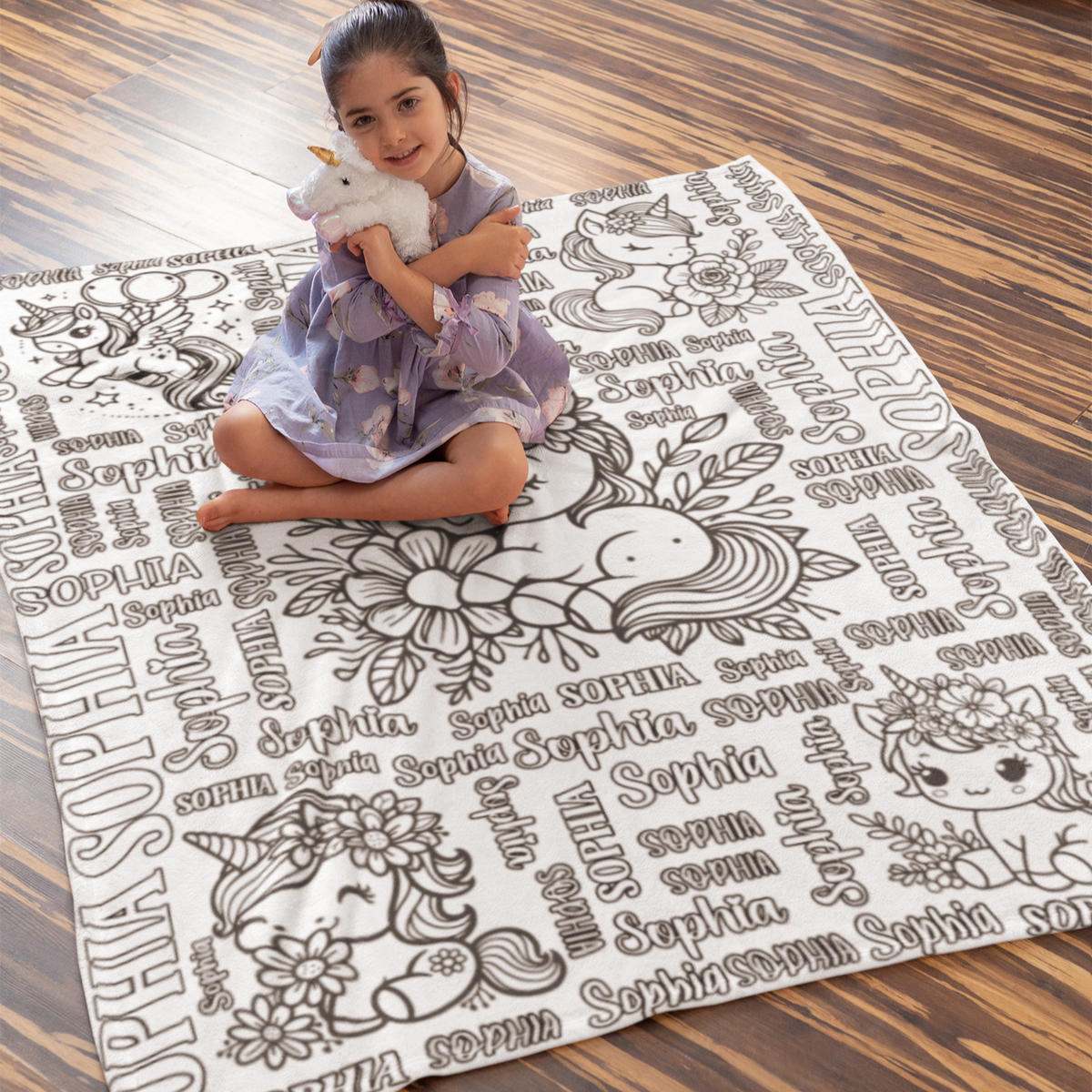 Personalized Cute Unicorn Coloring Blanket🎨- Gift for Kids