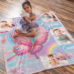 Personalized Colorful Butterfly Girl Photo Name Blanket - Gifts for Kids