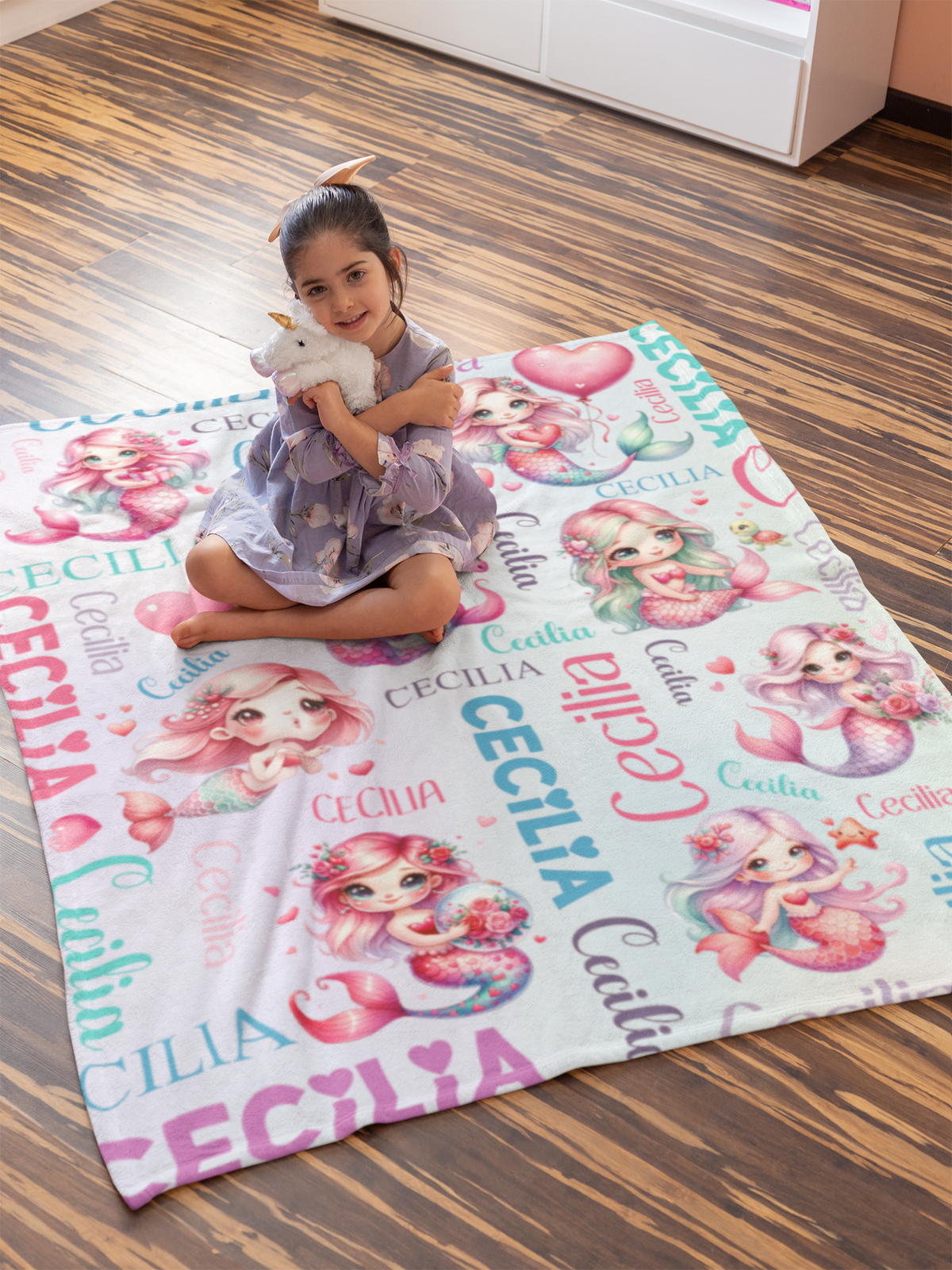 Personalized Mermaid Themed Name Blanket - Gift for Kids