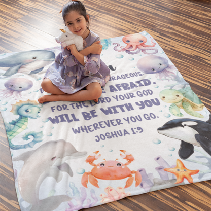 Personalized Ocean Animals Bible Verse Name Blanket - Gift for Kids