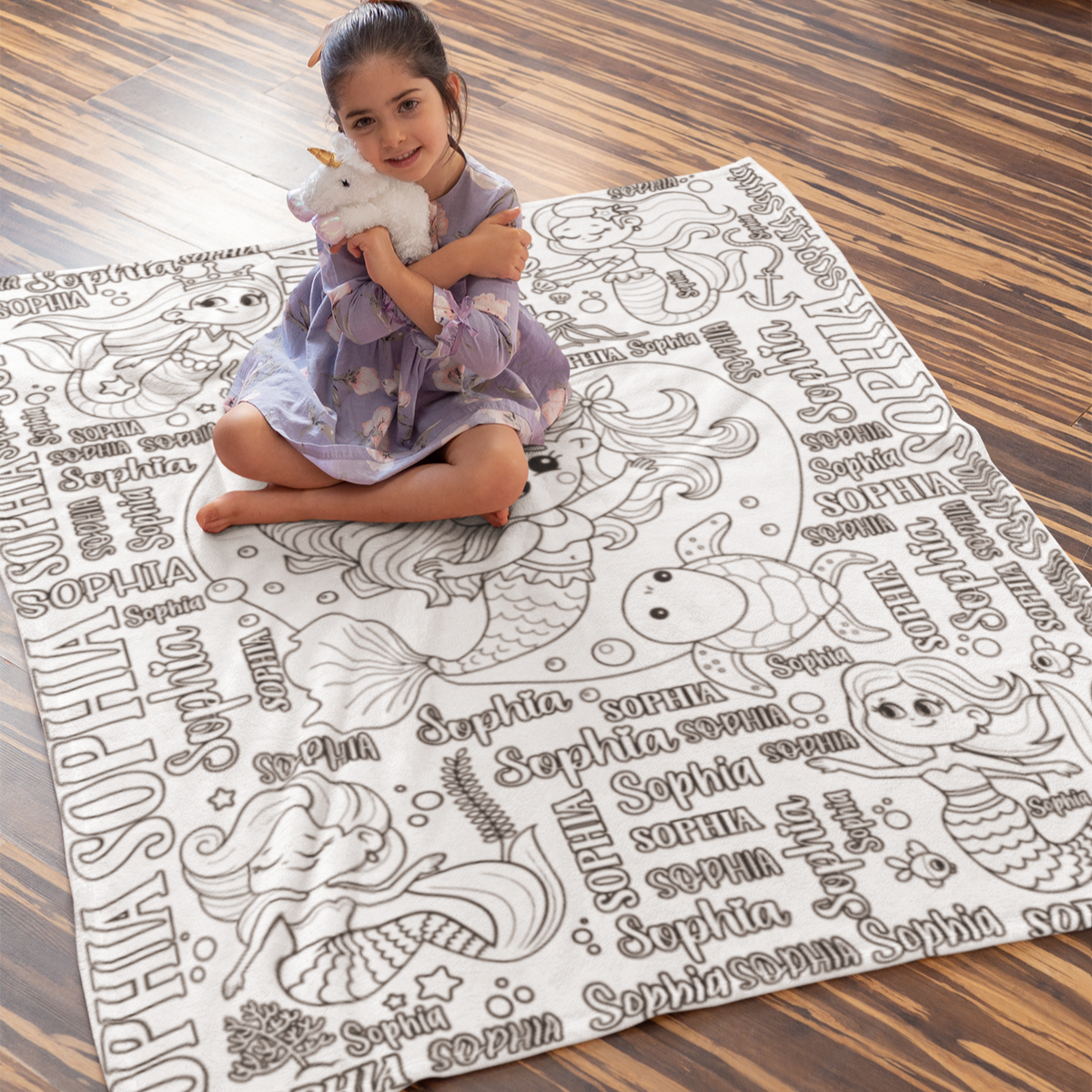 Personalized Cute Mermaid Coloring Blanket🎨- Gift for Kids