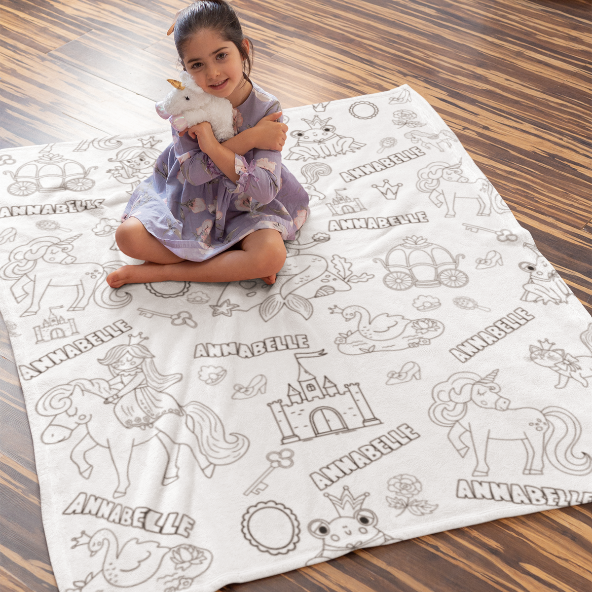 Personalised Castle Princess Fairytale Kids Colouring Blanket🎨- Gifts for Kids