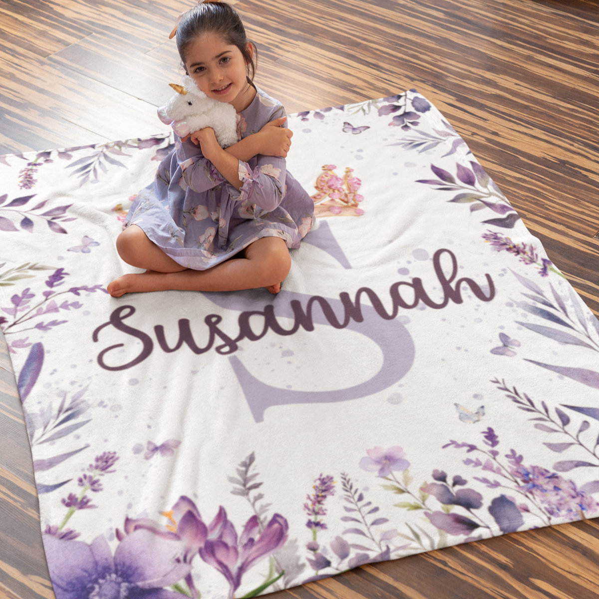 Personalized Watercolor Crown Name Blanket -Gift for Kids