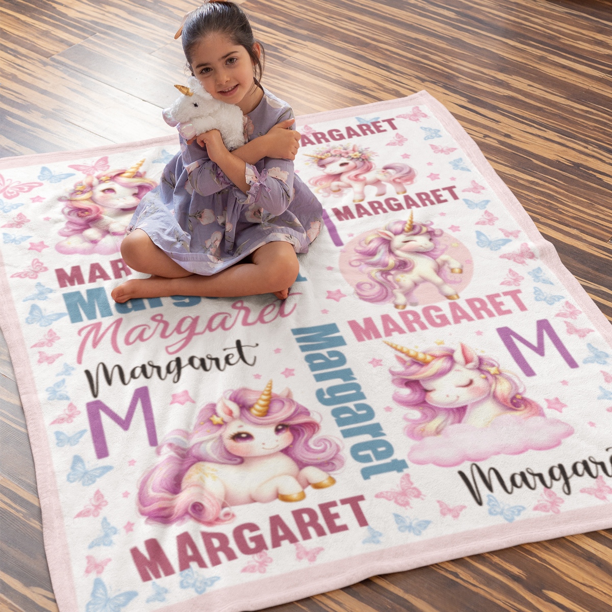 Personalized Custom Unicorn Name Blanket - Gift for Kids