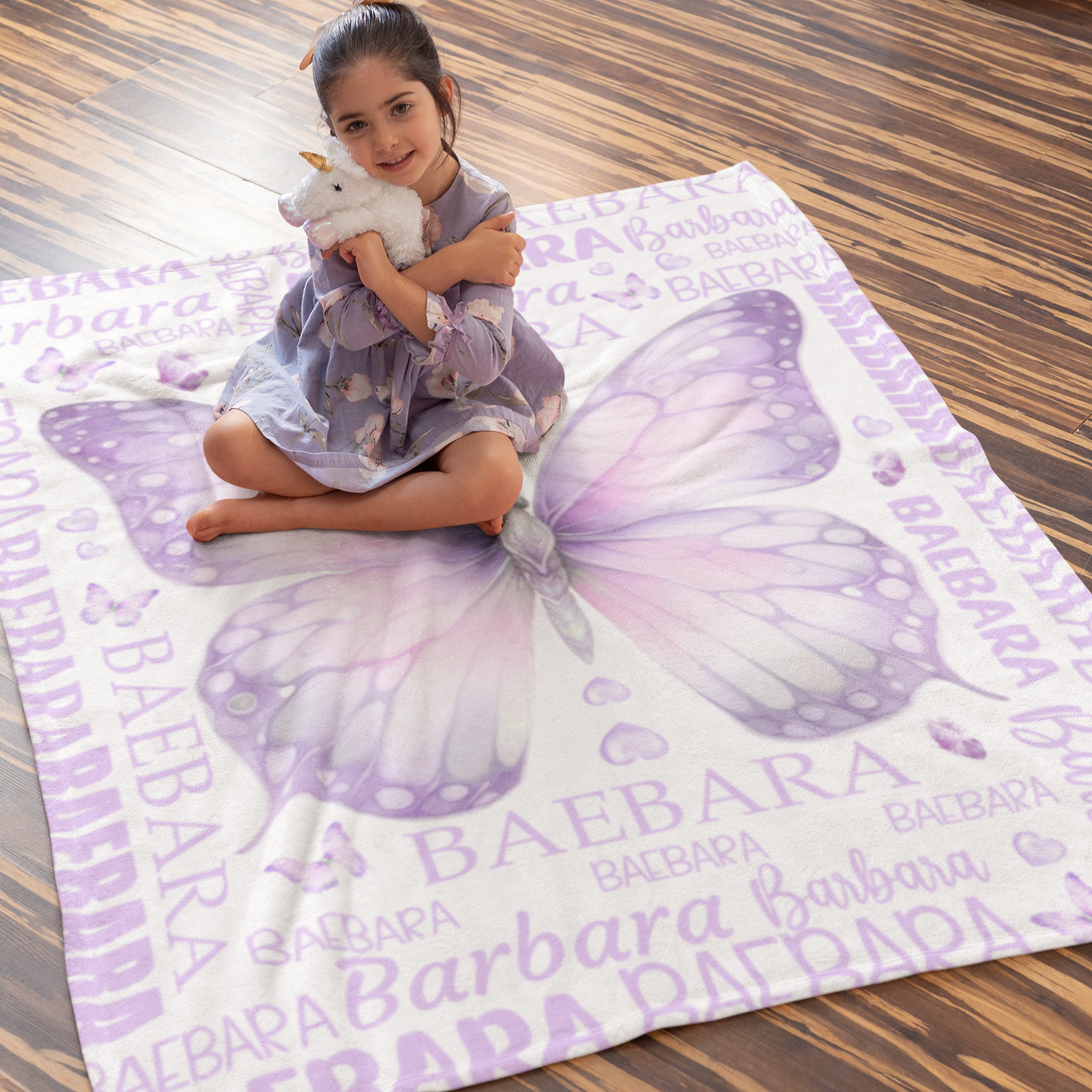 Personalized Custom Colorful Butterfly Name Blanket - Gift for Kids