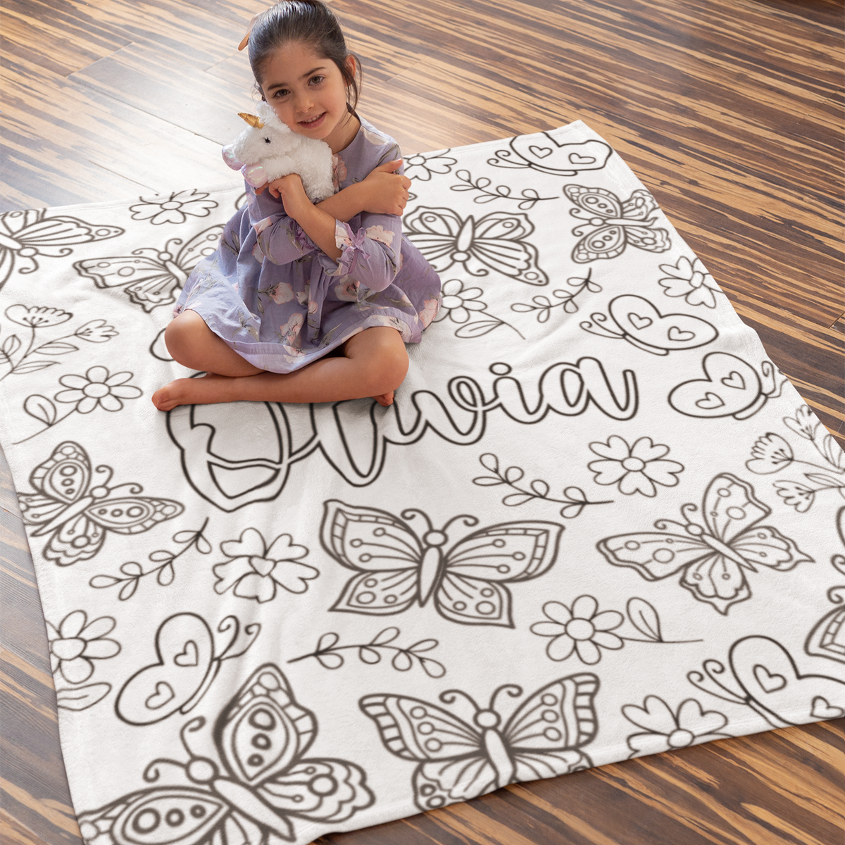 Personalized Doodle Butterfly Coloring Blanket🎨- Gift for Kids