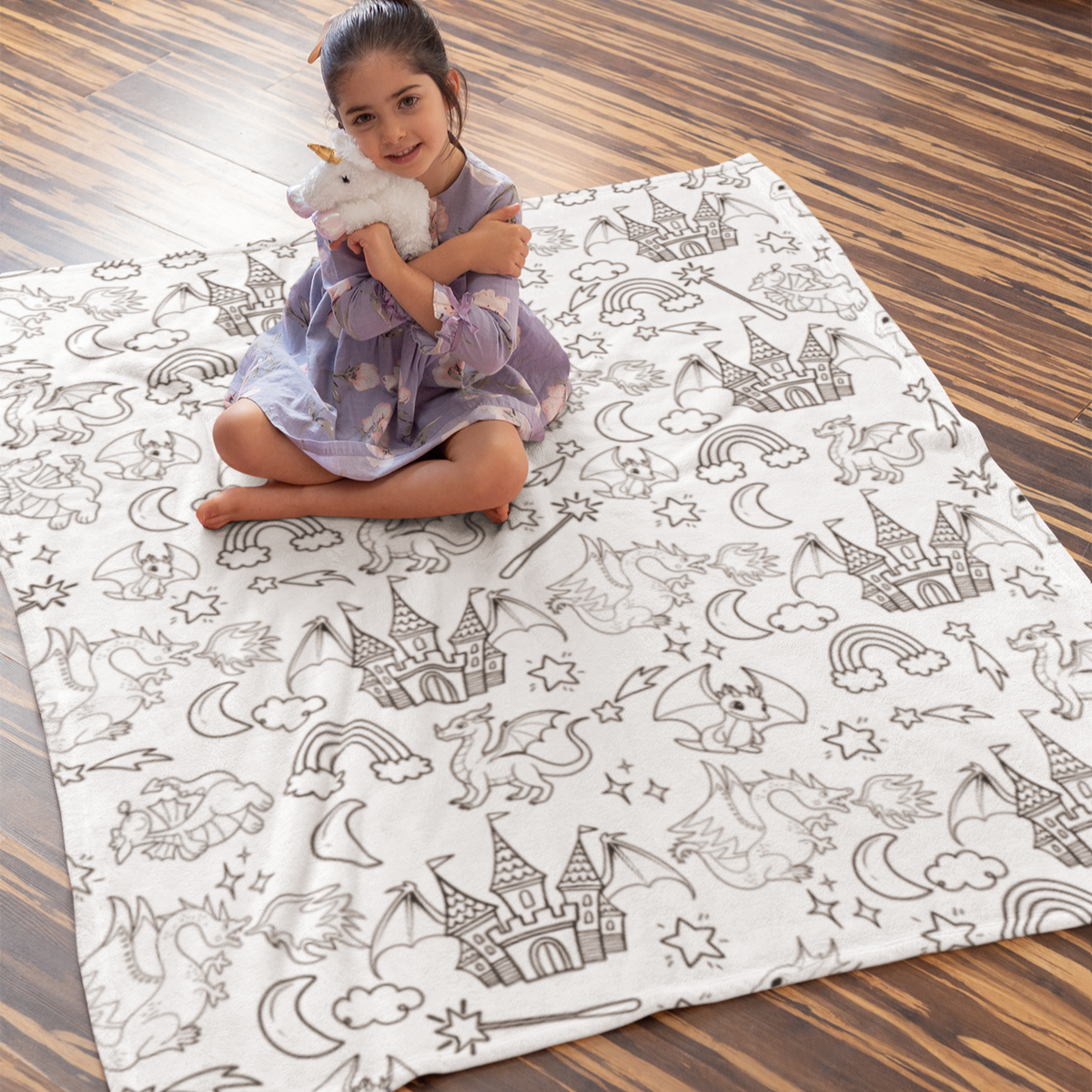 Dragon Girl Coloring Blanket🎨- Gift for Kids