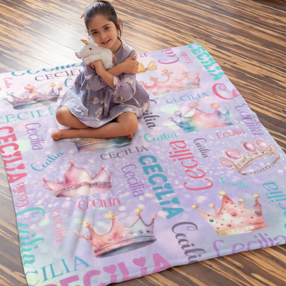 Personalized Crown Themed Name Blanket - Gift for Kids