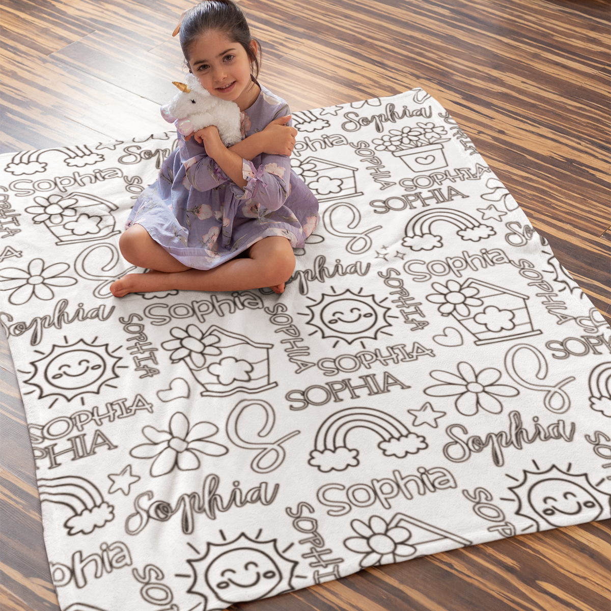 Personalized Rainbow Girl Doodle Blankets🎨- Gift for Kids