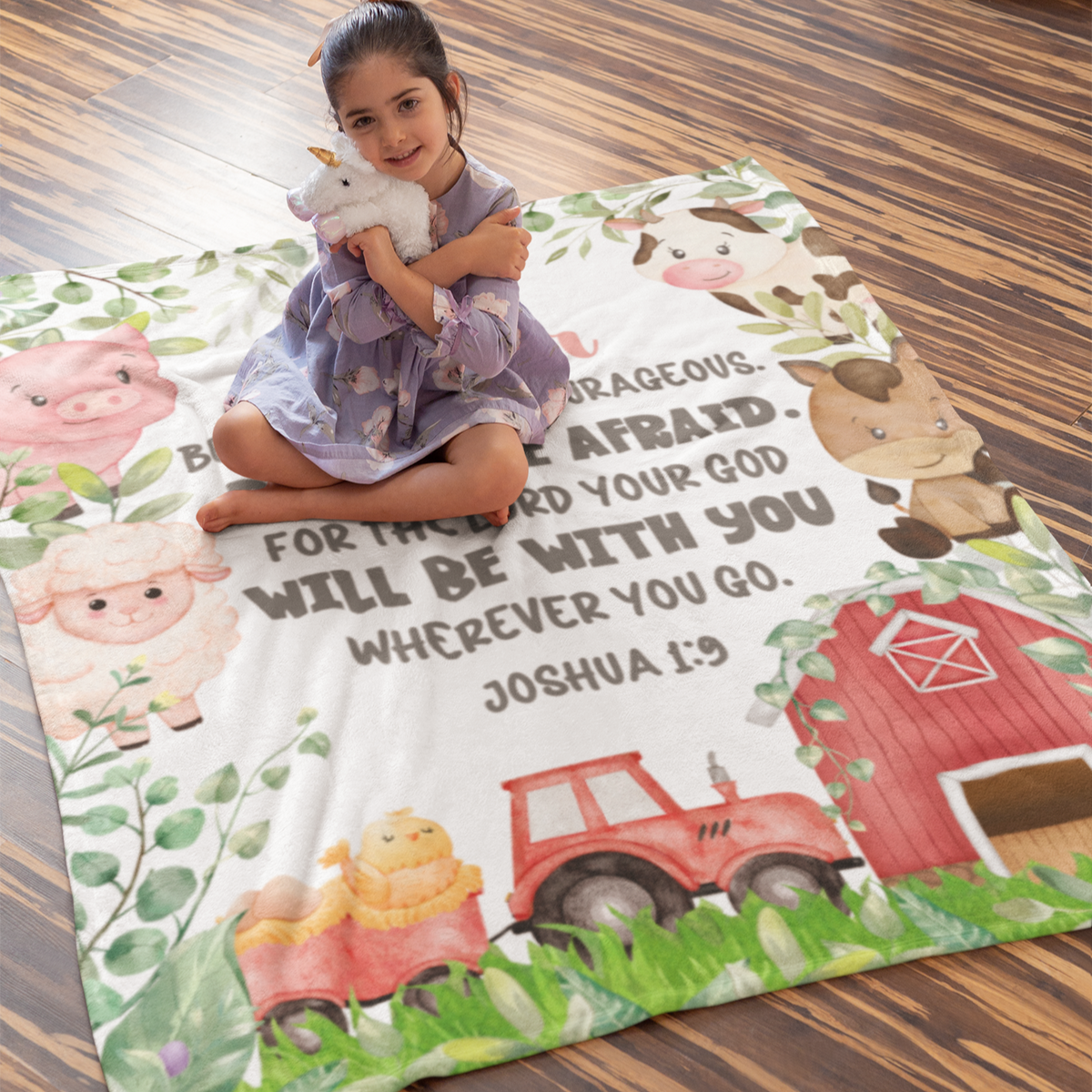 Personalized Farm Animals Bible Verse Name Blanket - Gift for Kids