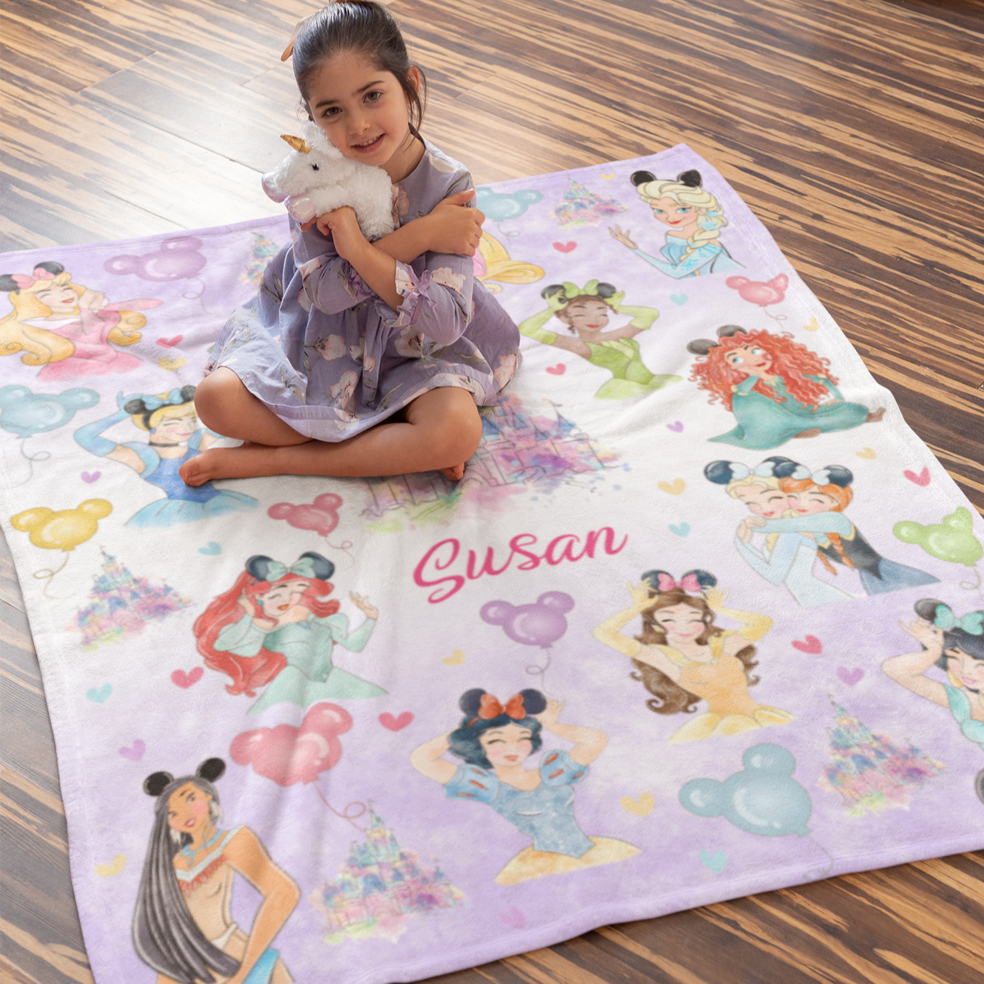 Personalized Name Watercolor Girls Children's Name Blanket - Gift for Kids