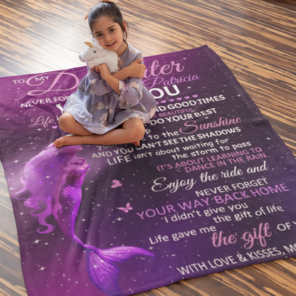 Personalized Purple Theme Mermaid Gift Name Blanket - Gift for Kids